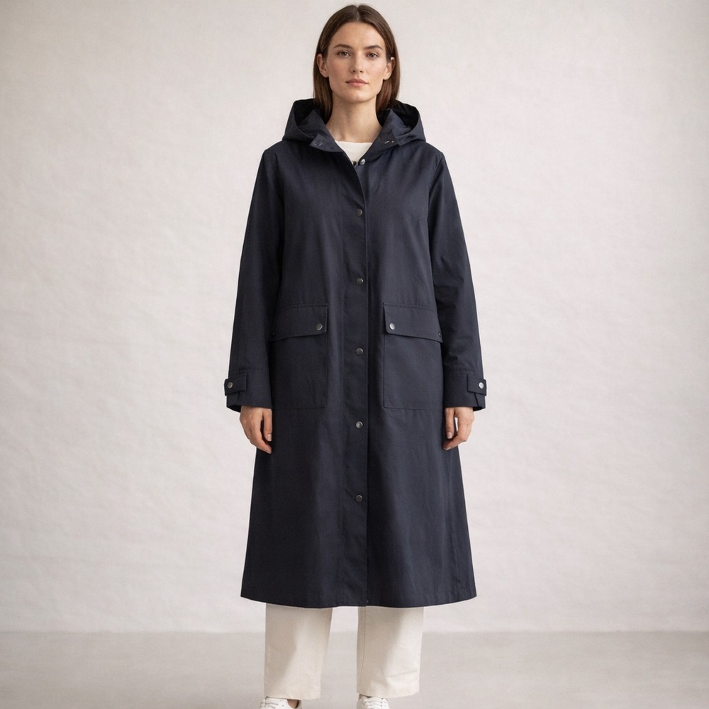 YERSE Barcelona Navy Hooded Raincoat Minimalist Technical Trench S Oversized